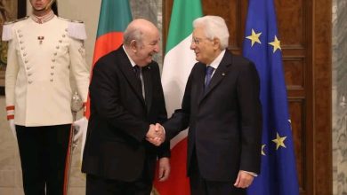 رئيس الجمهورية عبد المجيد تبون خلال استقباله ومحادثاته مع الرئيس الإيطالي سيرجيو ماتاريلا في قصر كويرينالي