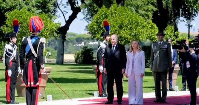 رئيسة مجلس الوزراء الإيطالي جورجيا ميلوني تستقبل بالعاصمة روما رئيس الجمهورية عبد المجيد تبون.