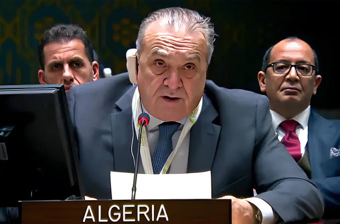 عمار بن جامع خلال كلمته أمام مجلس الأمن حول الوضع في سوريا