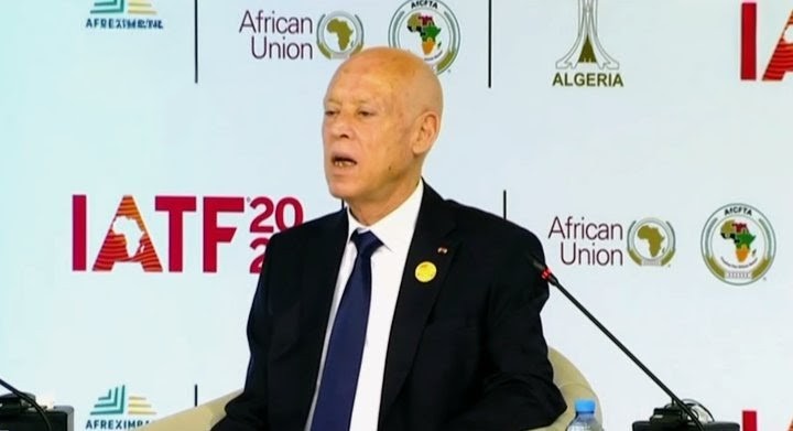 الرئيس التونسي قيس سعيد خلال كلمته في معرض التجارة البينية الإفريقية 2025 بالجزائر العاصمة